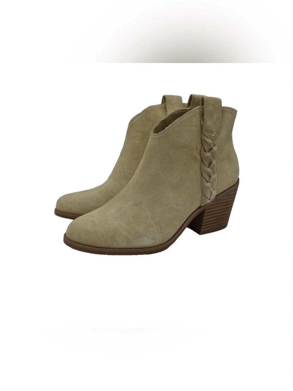 NWT TOMS Constance Suede Ankle Boots Oatmeal Braided Heel Size 10